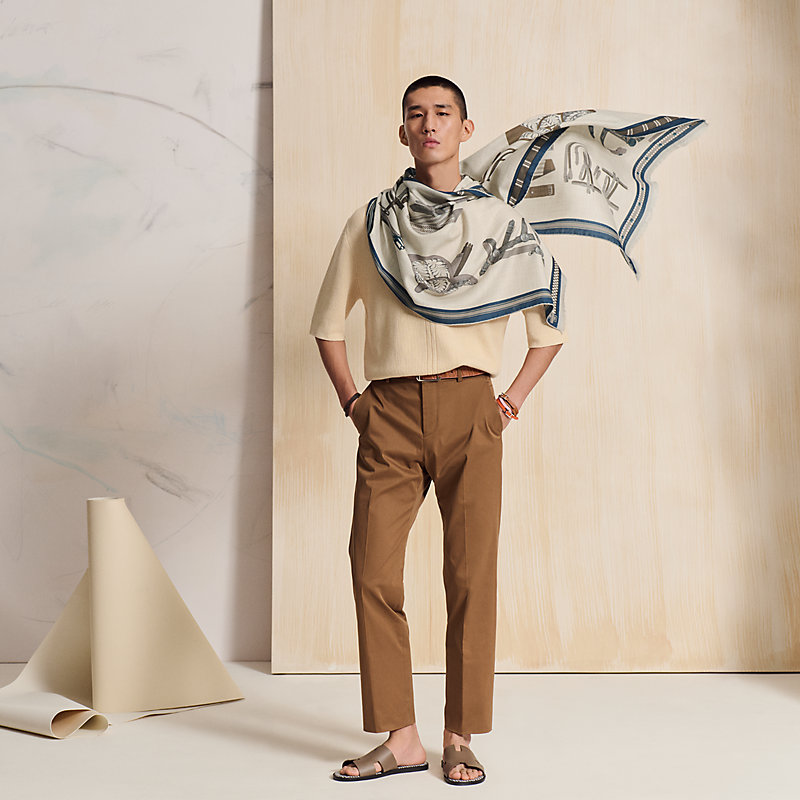 パンツ HERMES PARIS CASHMERE WOOL SLACKS Lettres Equestres rectangle - Beige | Hermès Mainland China